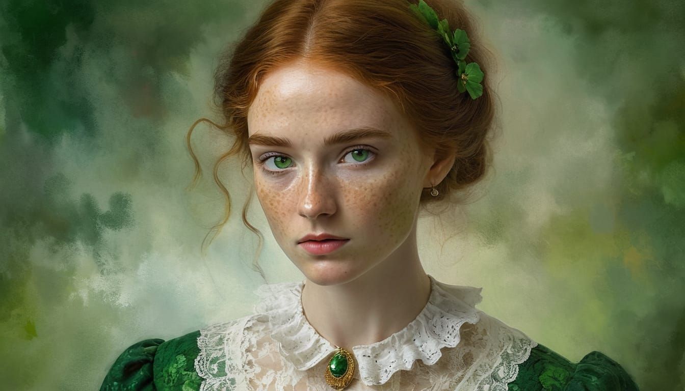 Elegant Irish Lady of the Future in Impressionist Style