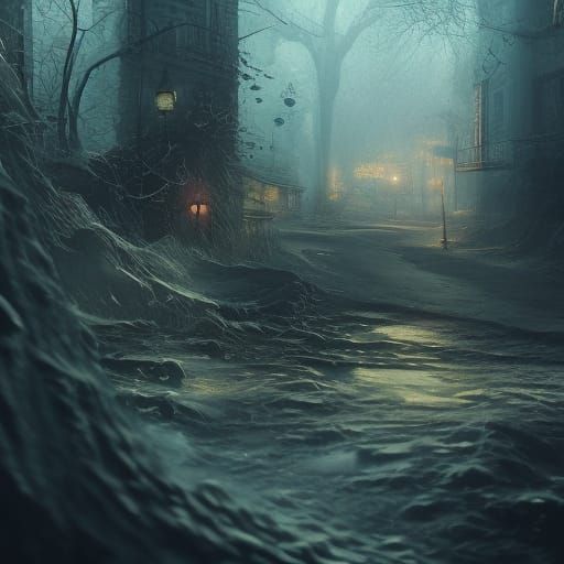 Mysterious City Nightscape in Detailed Digital Painting