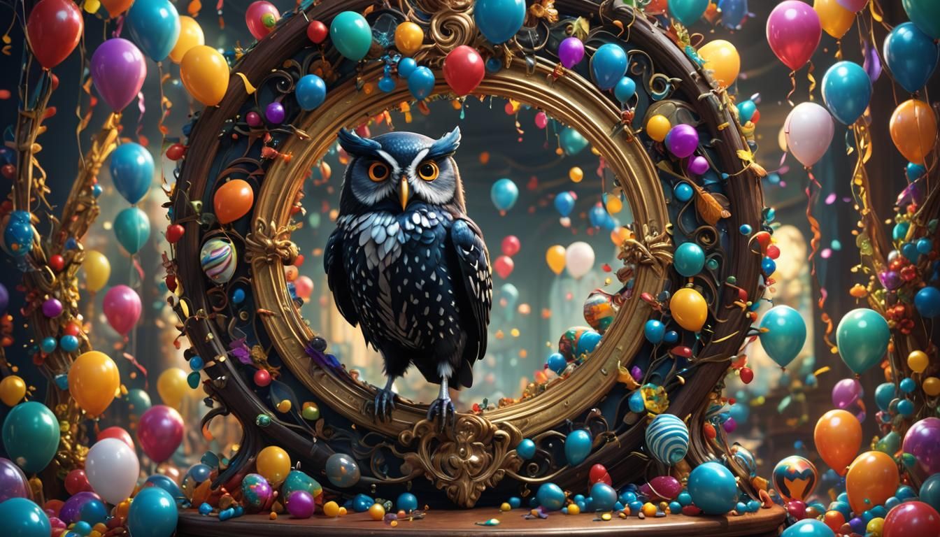 Cartoon Magpie Amused by Owl Mirror Reflection