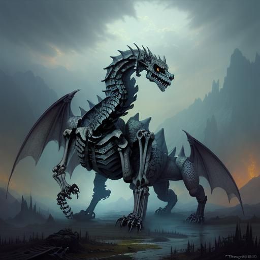 Apocalyptic Skeleton Dragon in Ethereal Fantasy Style