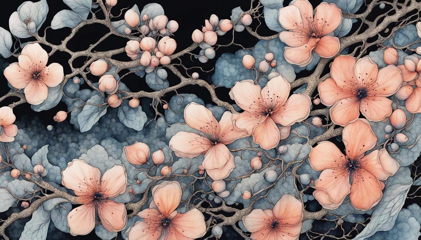 Sakura Botanical Illustration in Watercolor Liquid Ink