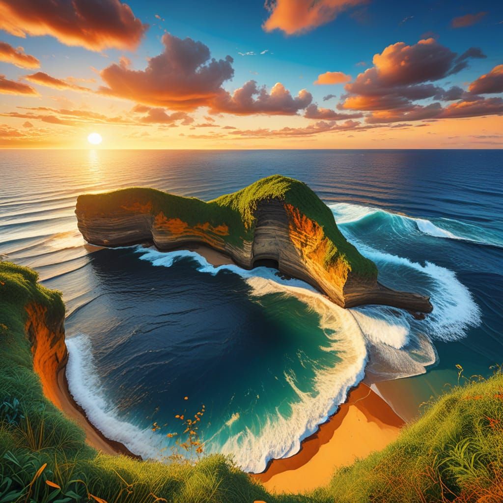 Nusa Penida, Bali at Dawn in Abstract Expressionism