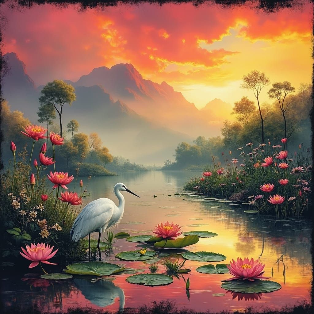 Surreal Sunrise Serenity Over a Lily Pond