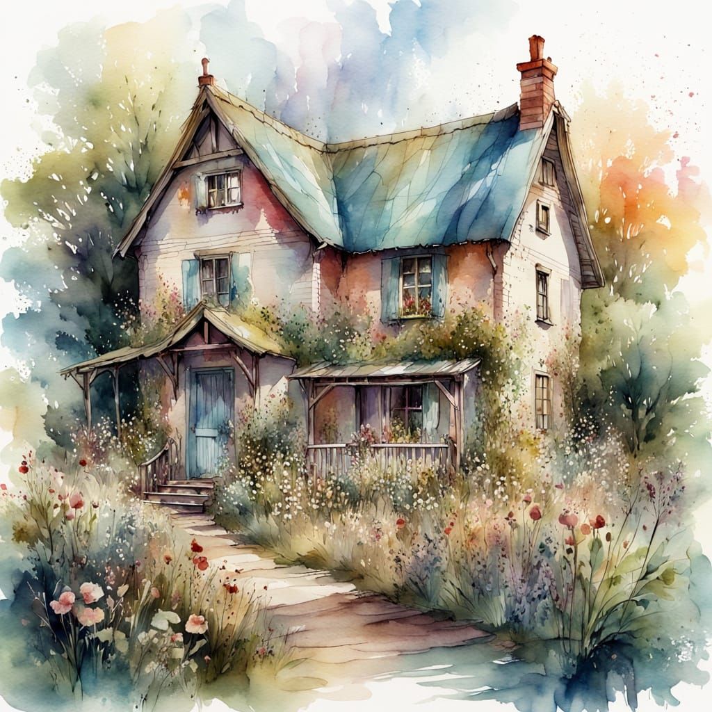 Whimsical Cottage in Watercolor