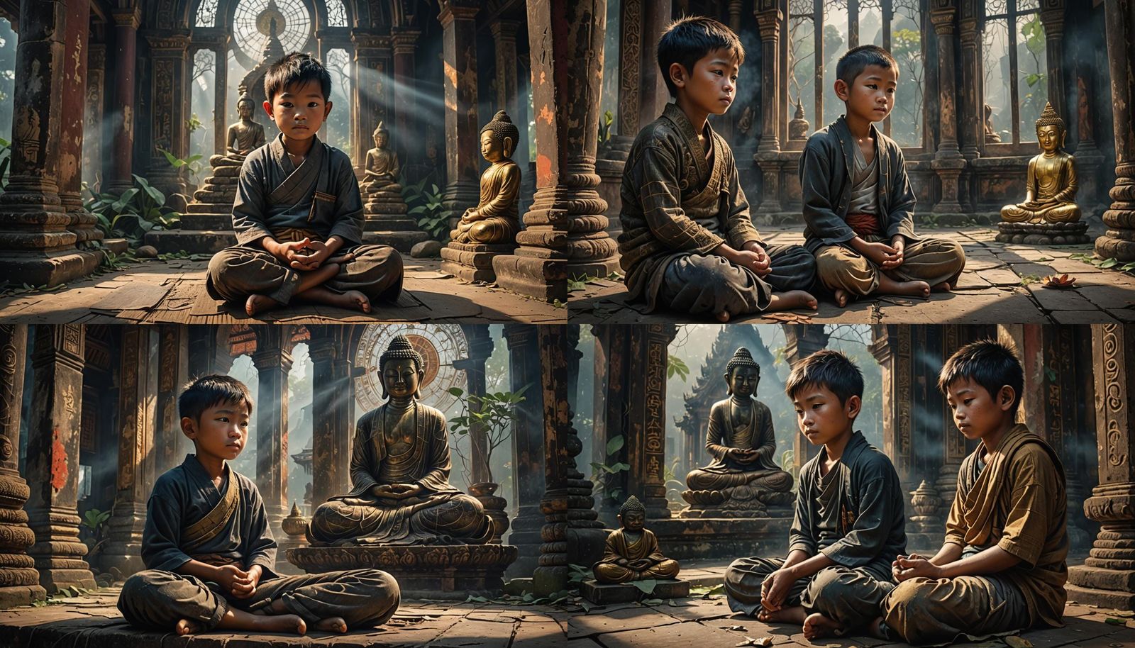 Thai Boy Bowing to Buddha: 3D Anime Art