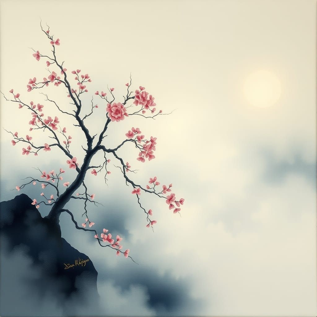 Dreamy Nihonga Painting with Jewel Tones on Canvas