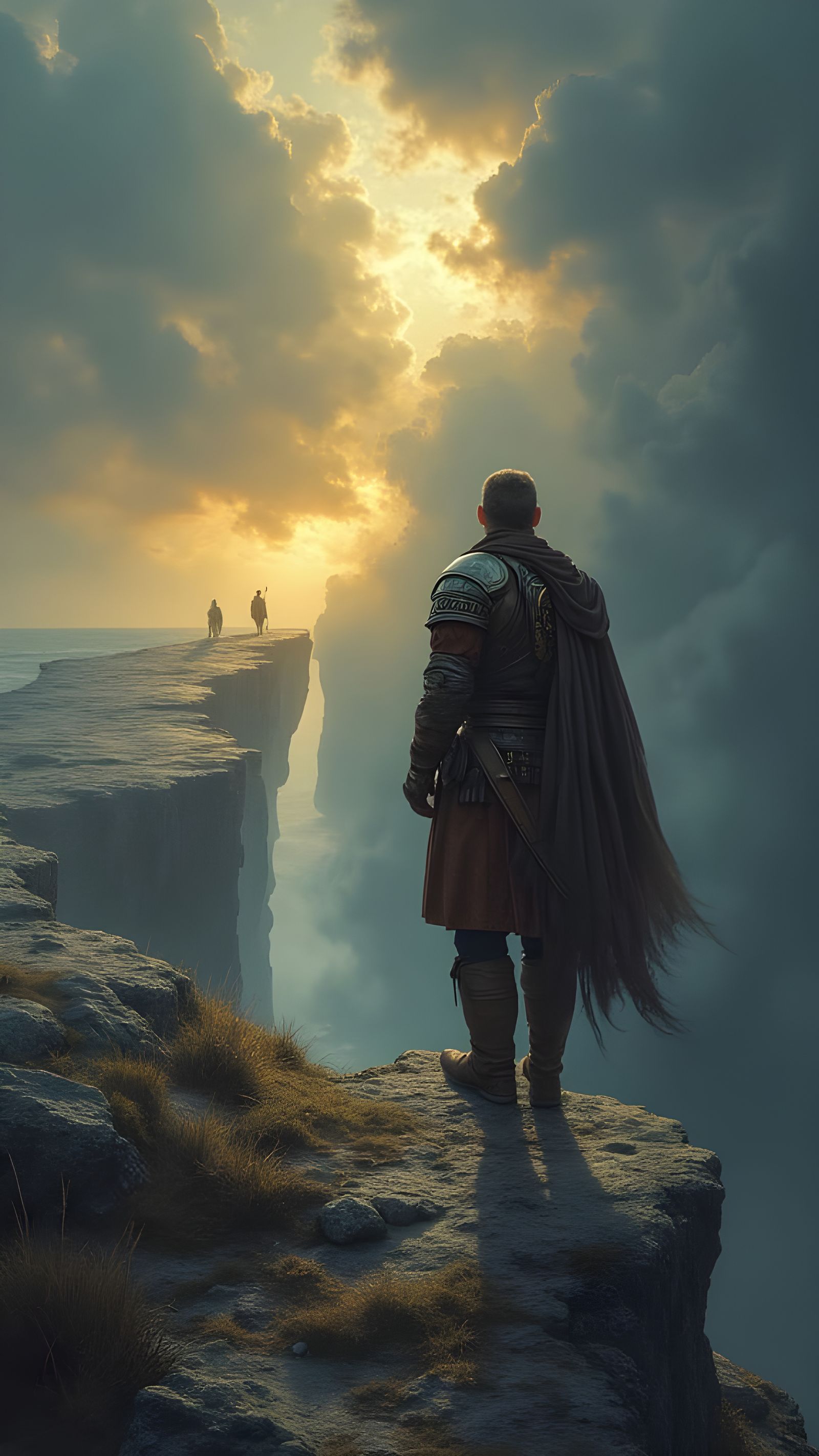 Warrior on Cliff with Runes: Fantasy Art