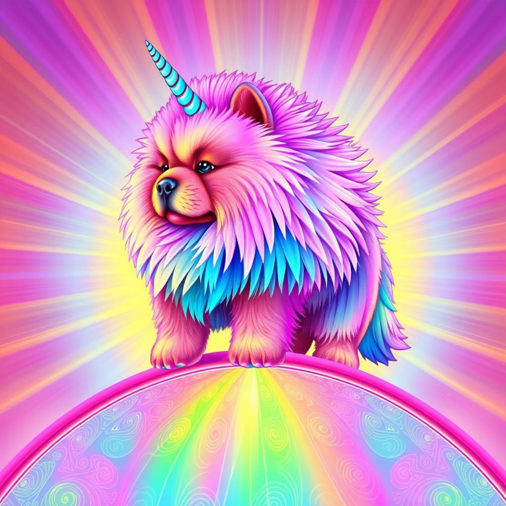 Vibrant, Iridescent Chow Chow Unicorn Under Rainbow