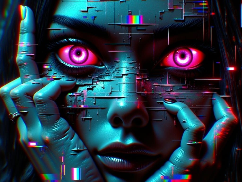 Distorted Cyberpunk Portrait in Digital Breakdown