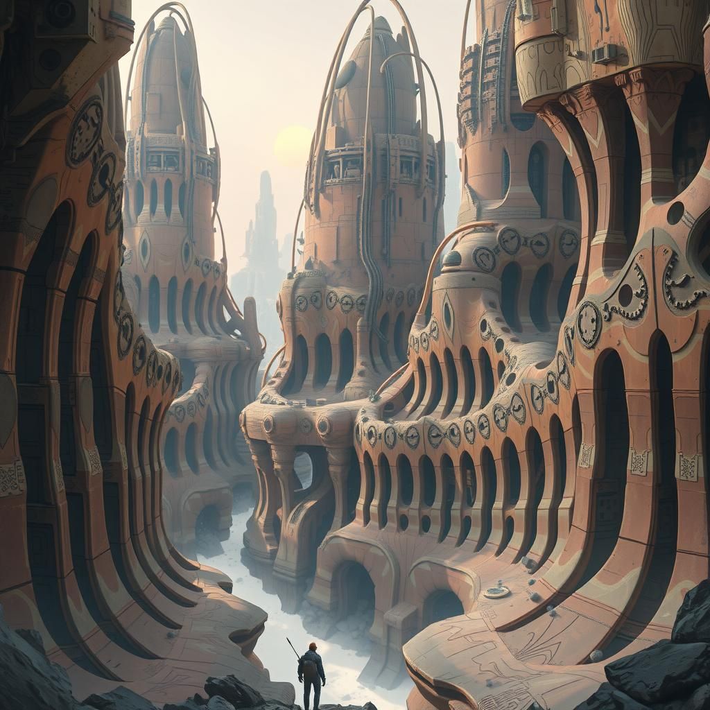 Martian Artifact in Crimson Canyon: Sci-Fi Landscape