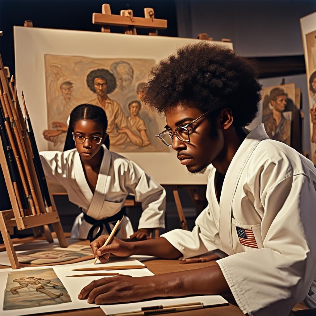 1970s Karate Class in Museum, Detailed Matte Painting