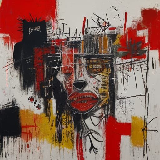 Neo-Primitivist Boy and Dog in Urban Graffiti Style