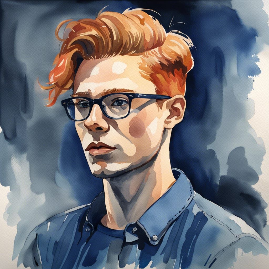 Watercolor Portrait of Man in 80's Retro Style