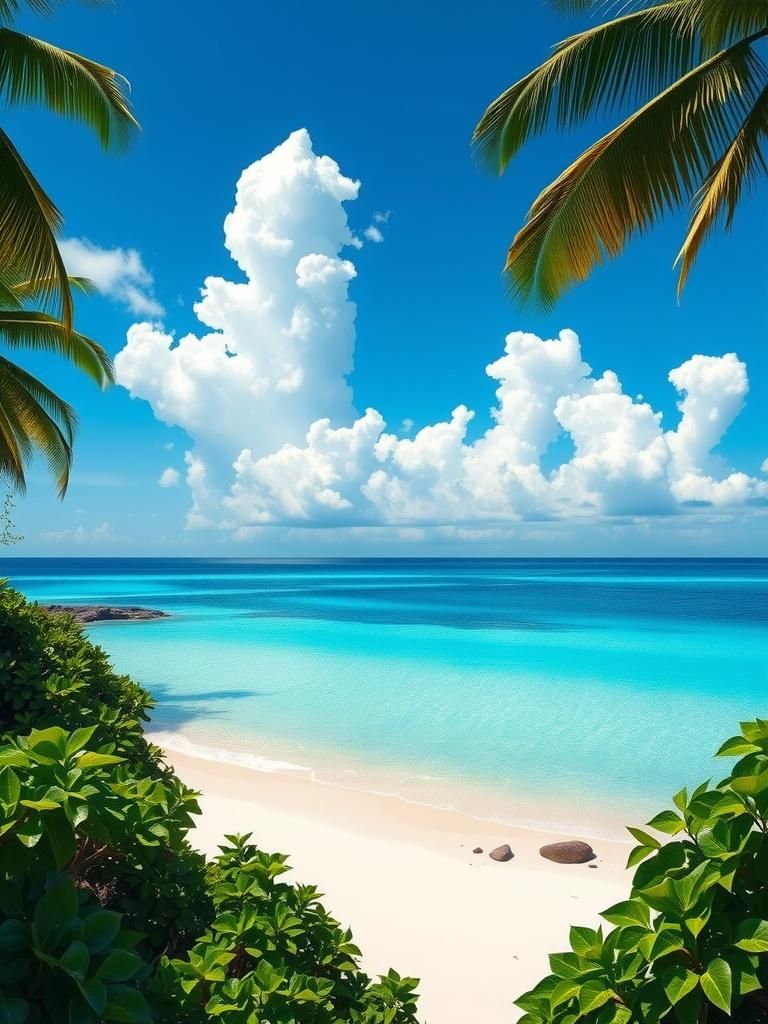 Tropical Island Beach in Impressionist Style