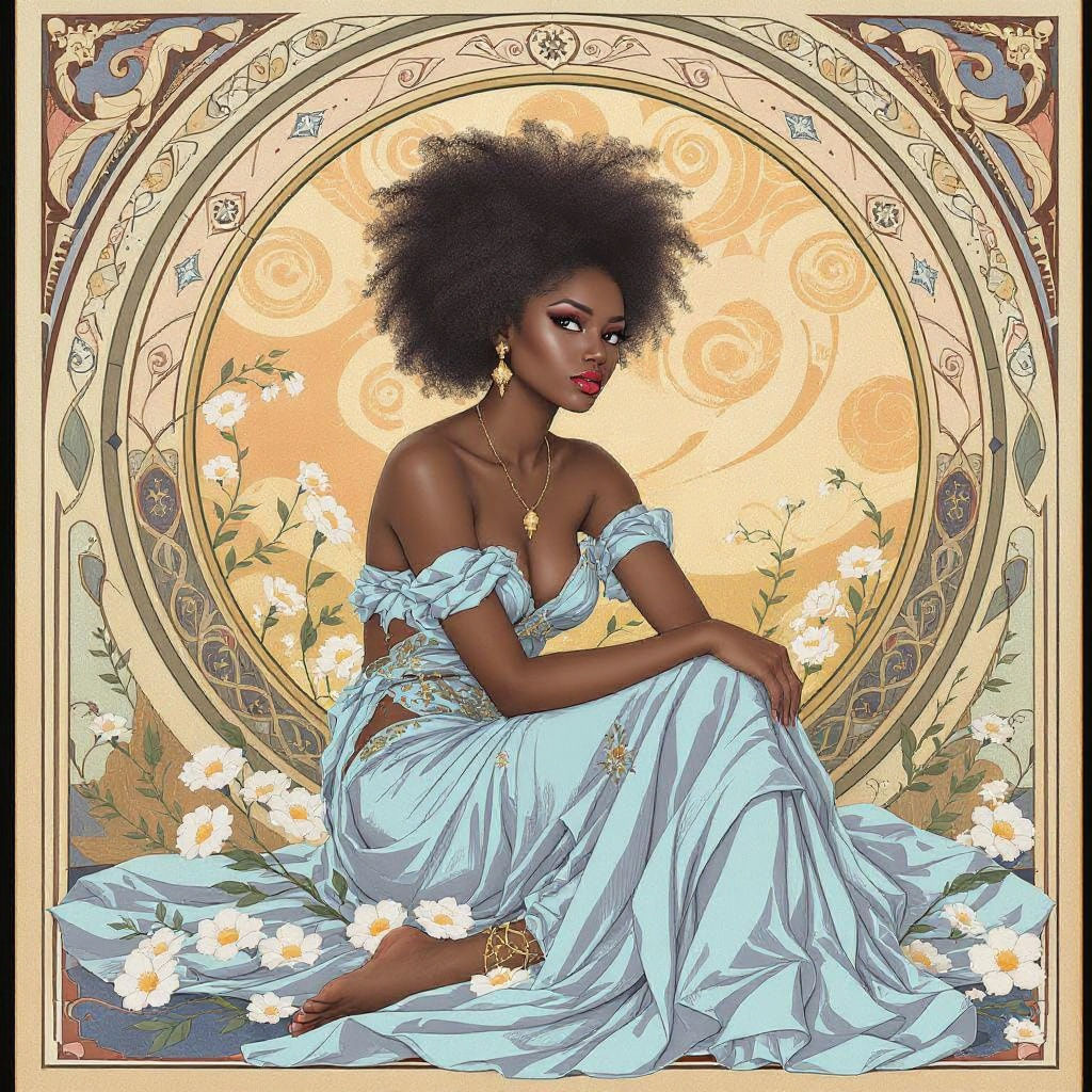 Art Nouveau Portrait of Woman with Flowers