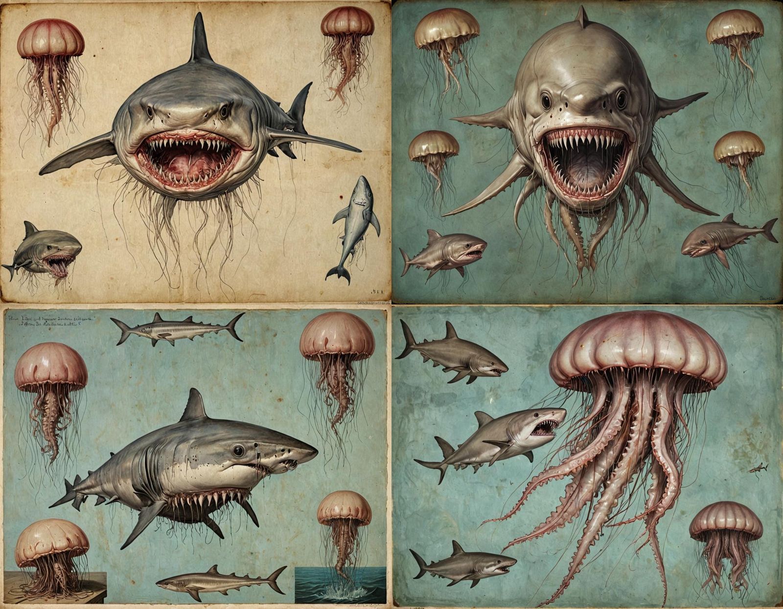 Horrific Jellyfish-Shark Hybrid Vivisection in Mixed Style