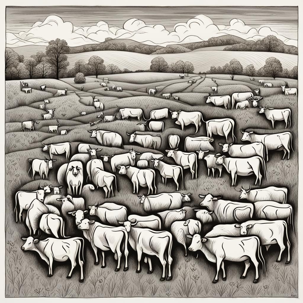 Cows Grazing Peacefully in a Field