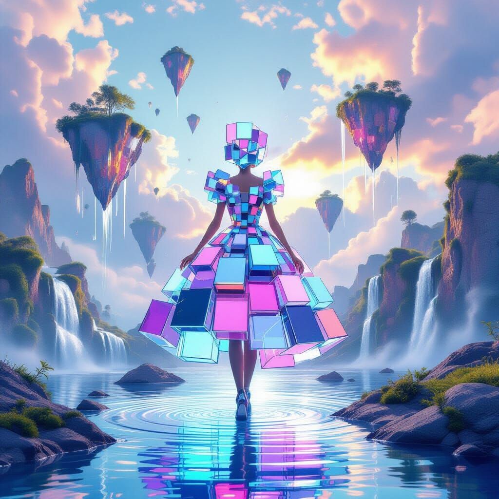 Surreal Landscape With Shifting Glass Dress