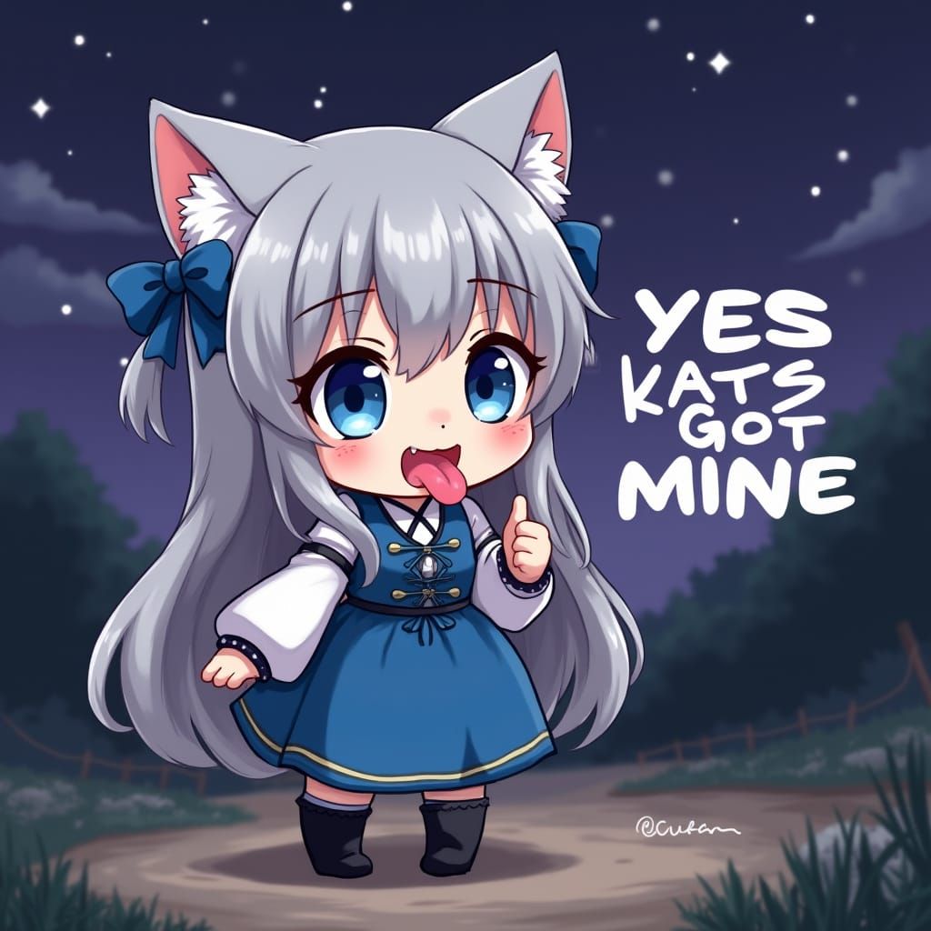 Cute Chibi Catgirl in a Moody Nighttime Setting