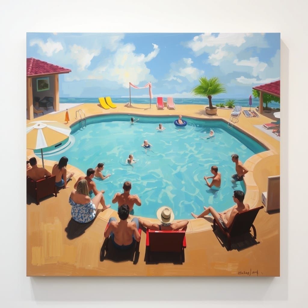 Abstract Poolside Leisure in Modern Brushstrokes