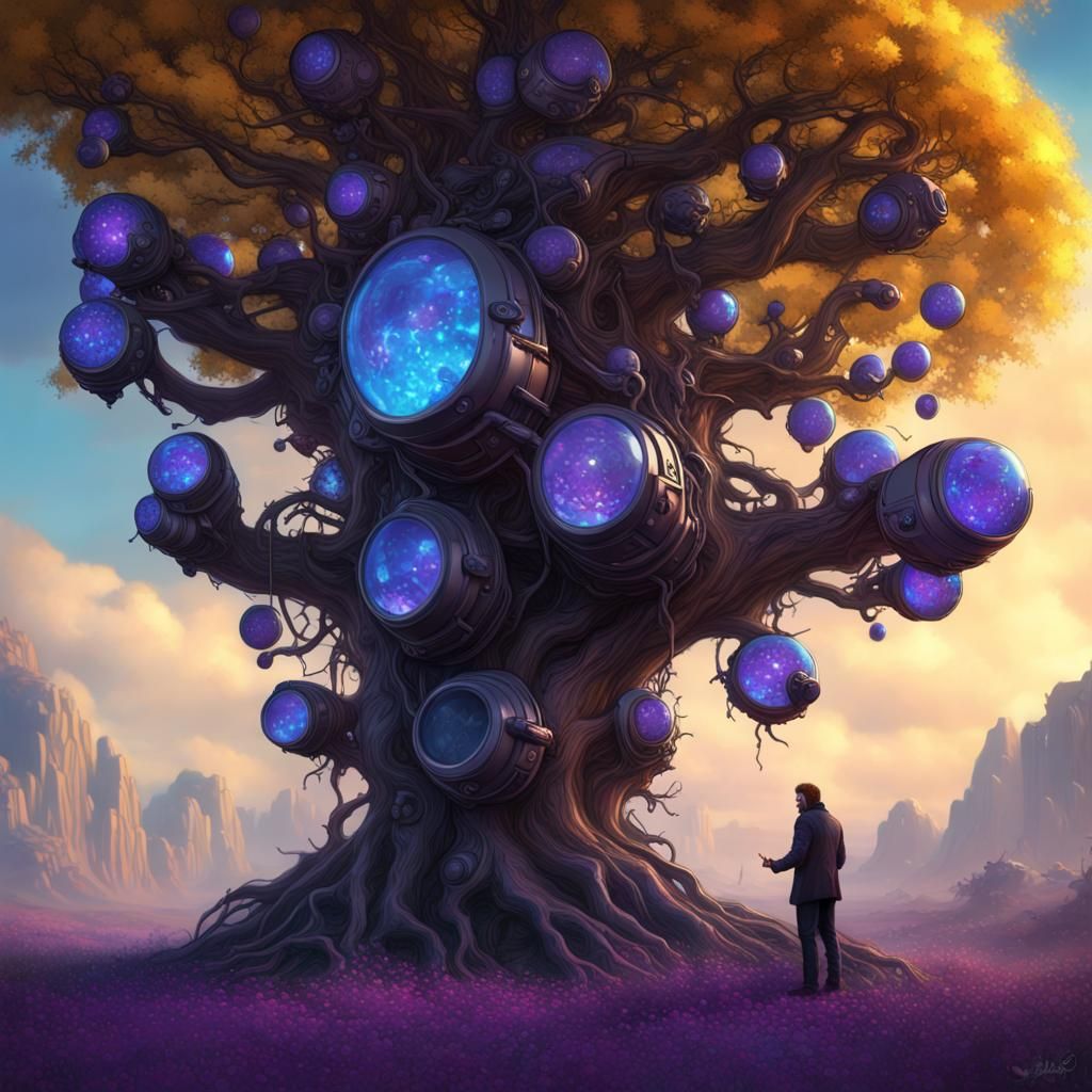 Adam and the Mechanical Tree: Dark Fantasy Concept Art
