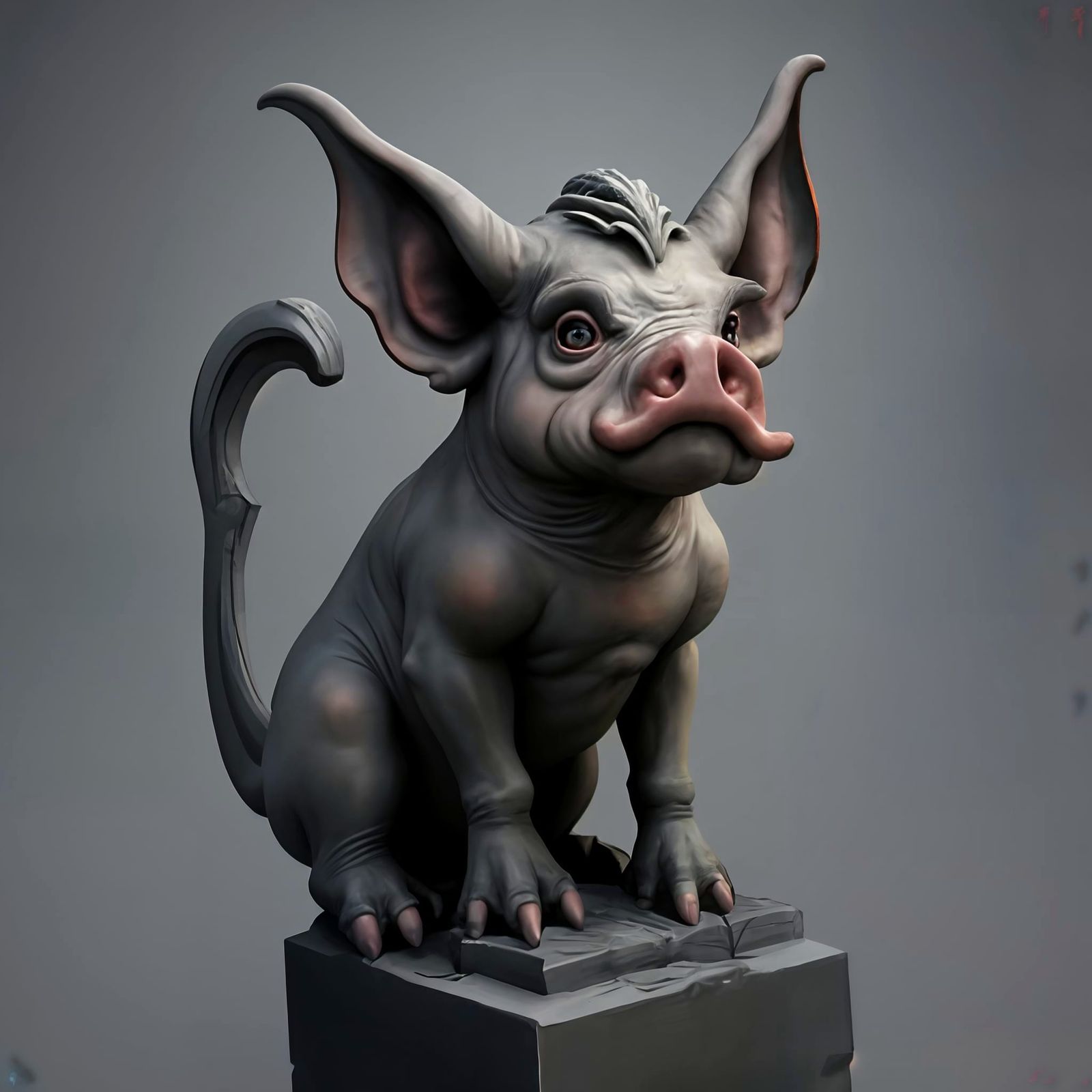 Mysterious Pig Gargoyle in Horror Mist