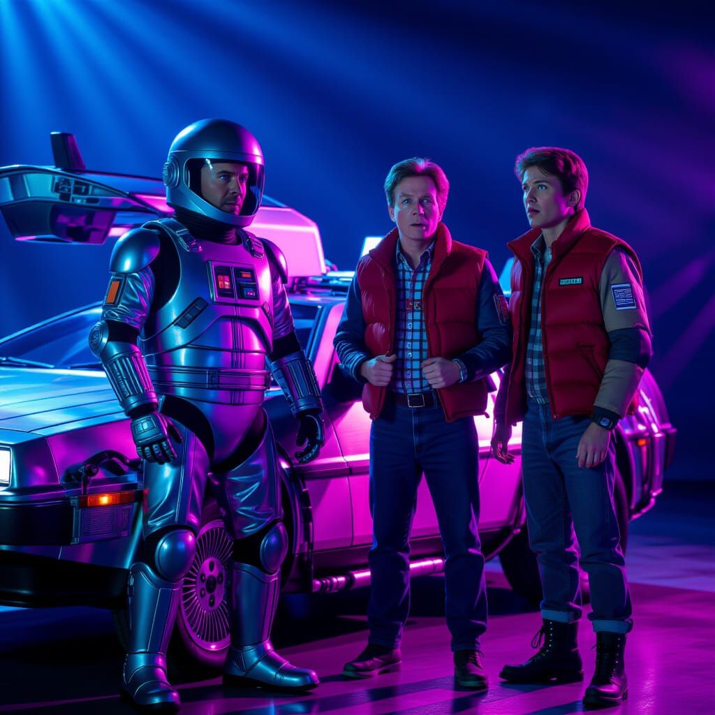 Man-DeLorean with Doc & Marty in Synthwave Style