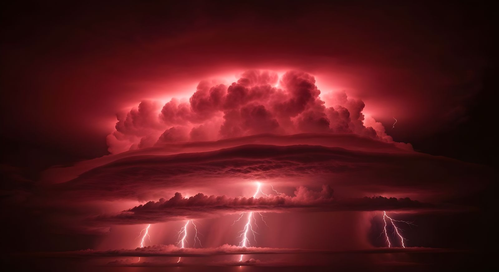 Dramatic Blood Red Lightning Storm at Night