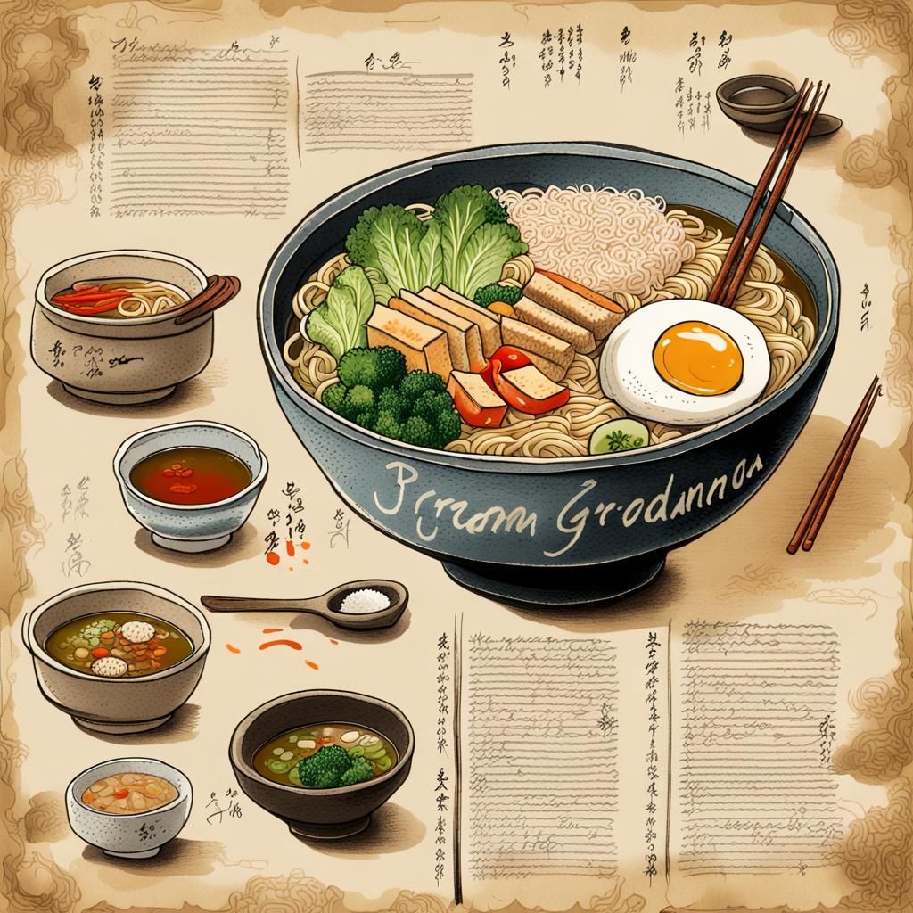 Grandma's Ramen Recipe: Hand-Drawn Illustration
