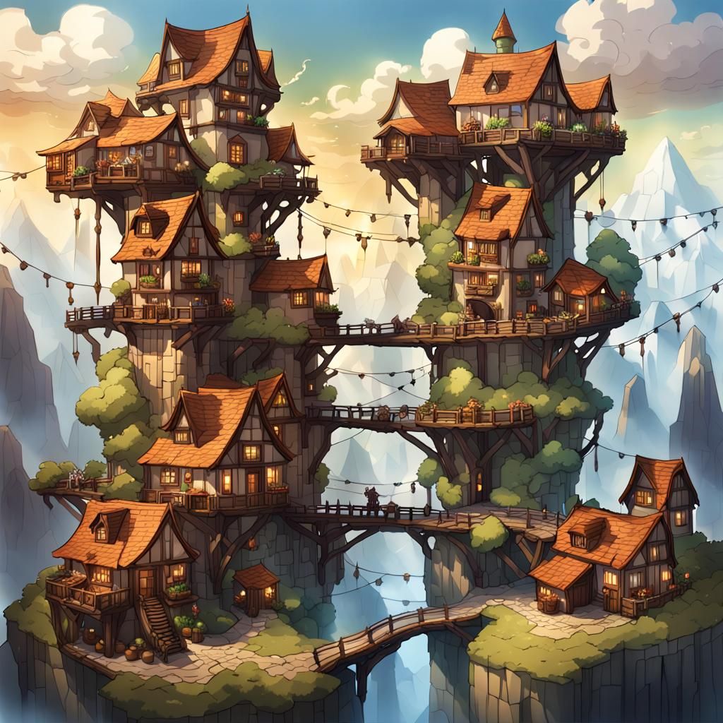 Fantasy Sky Village: A Vertical DnD Map
