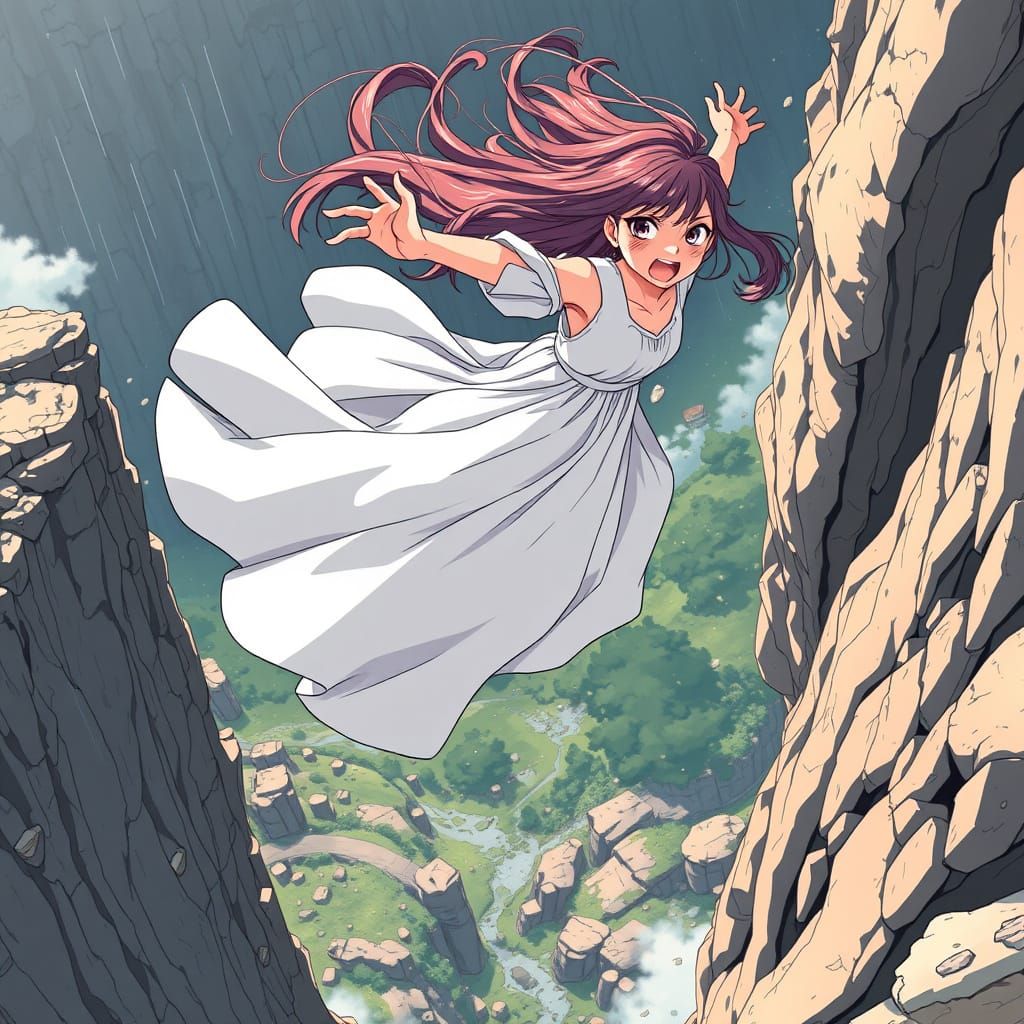 Girl Falls from Cliffside in a Flawless Anime-Inspired Scene