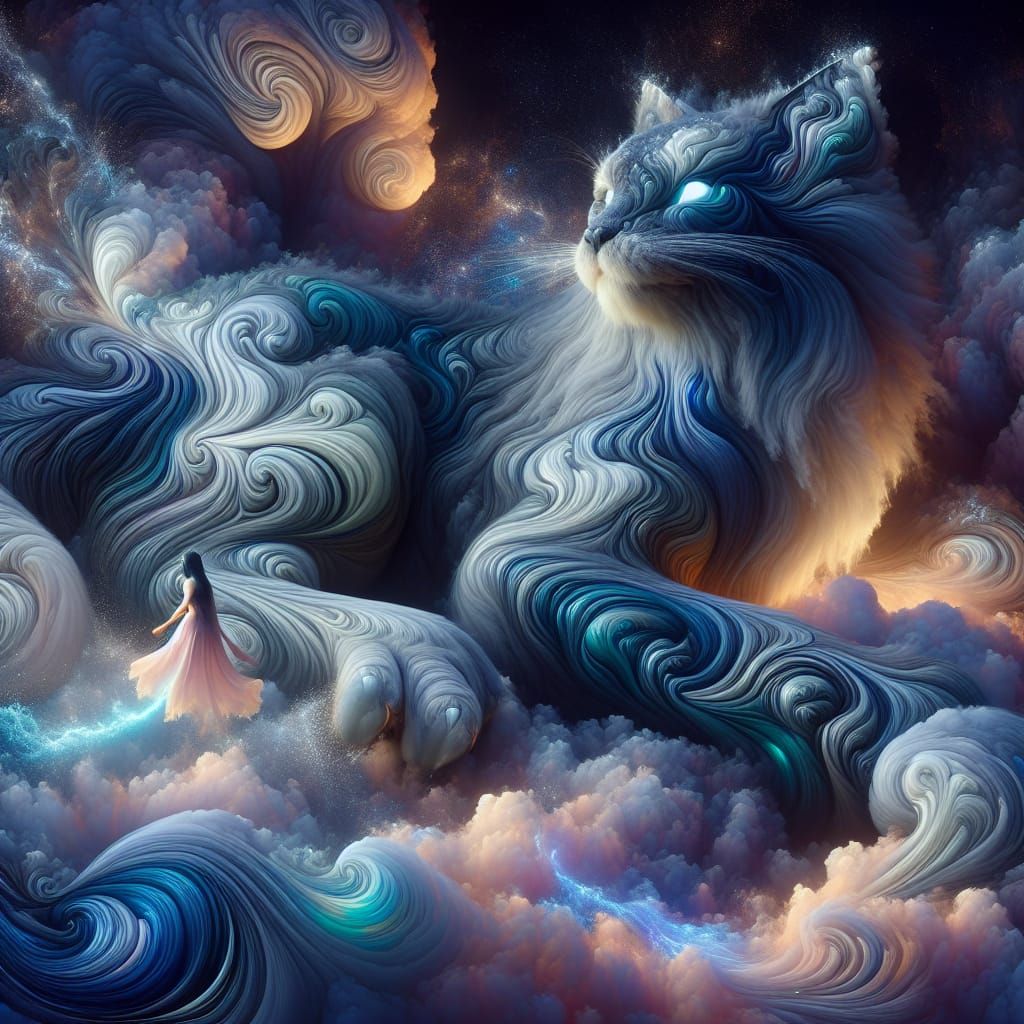 Celestial Feline Goddess in Cosmic Majesty