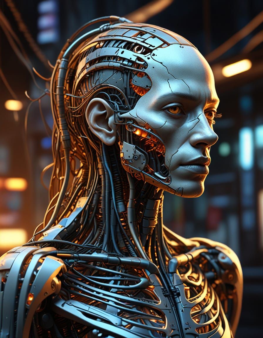 Disturbing Human-Machine Hybrid in Surreal Dystopian Style