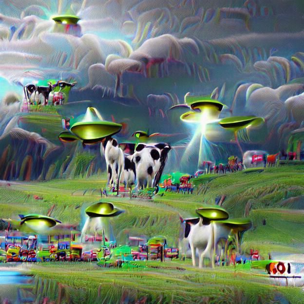 Cows in UFO Abducting Aliens in 8K
