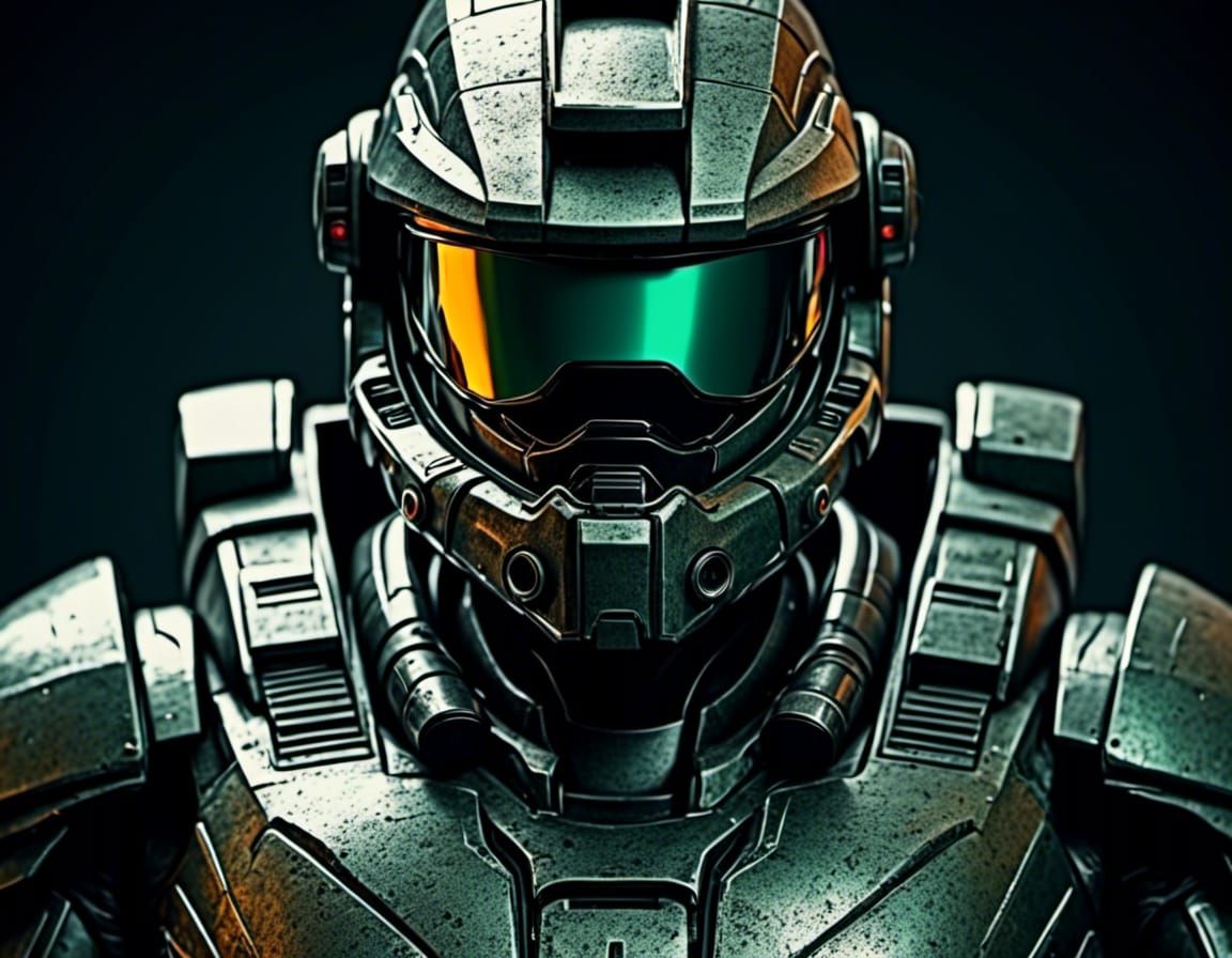 Master Chief Ready for Action in Grunge Comic Style
