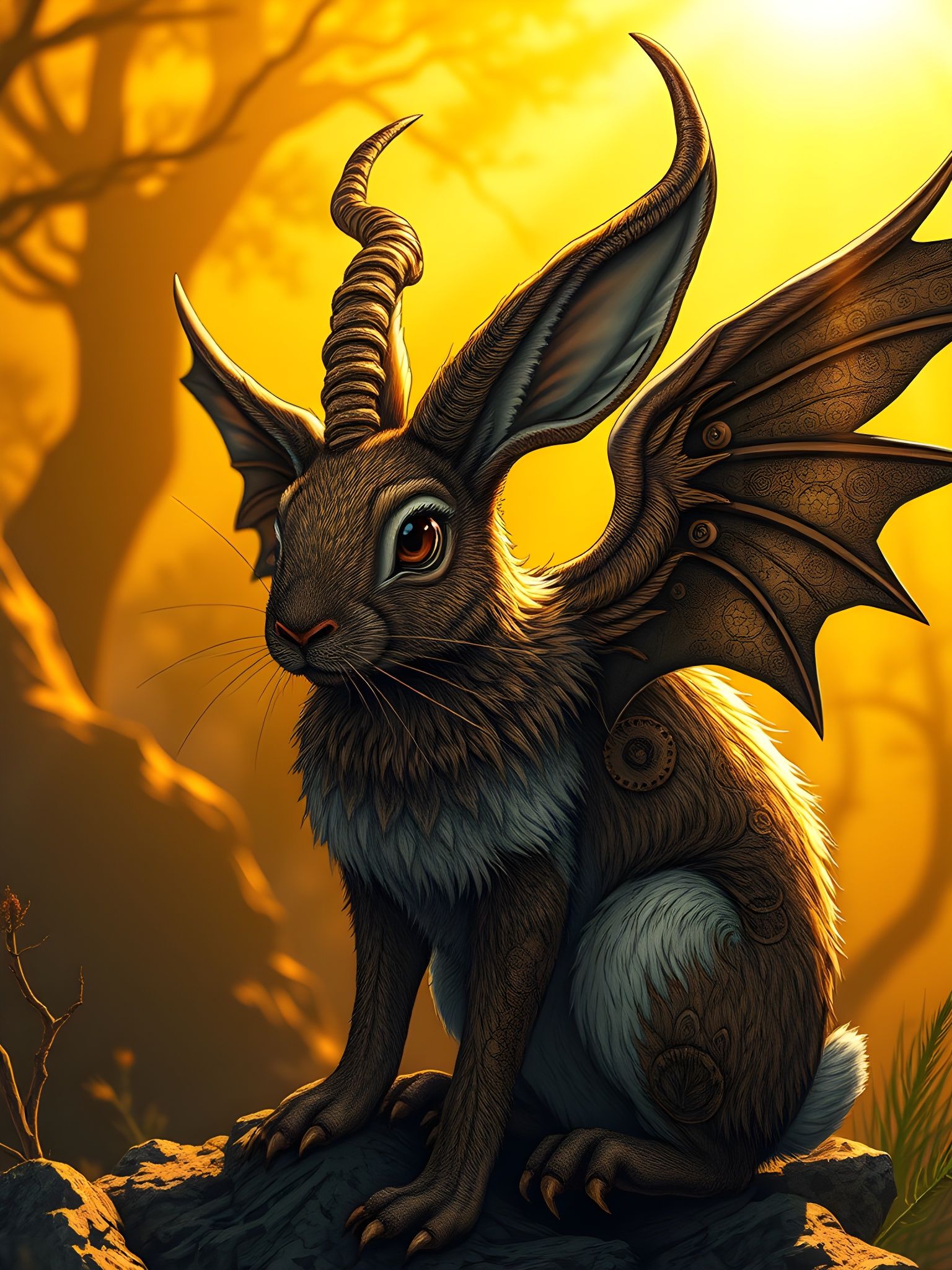 Wolpertinger Splash Art in Hyperrealistic Style