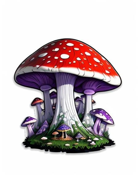 Gothic Purple Mushroom Sticker in Fantasy Style