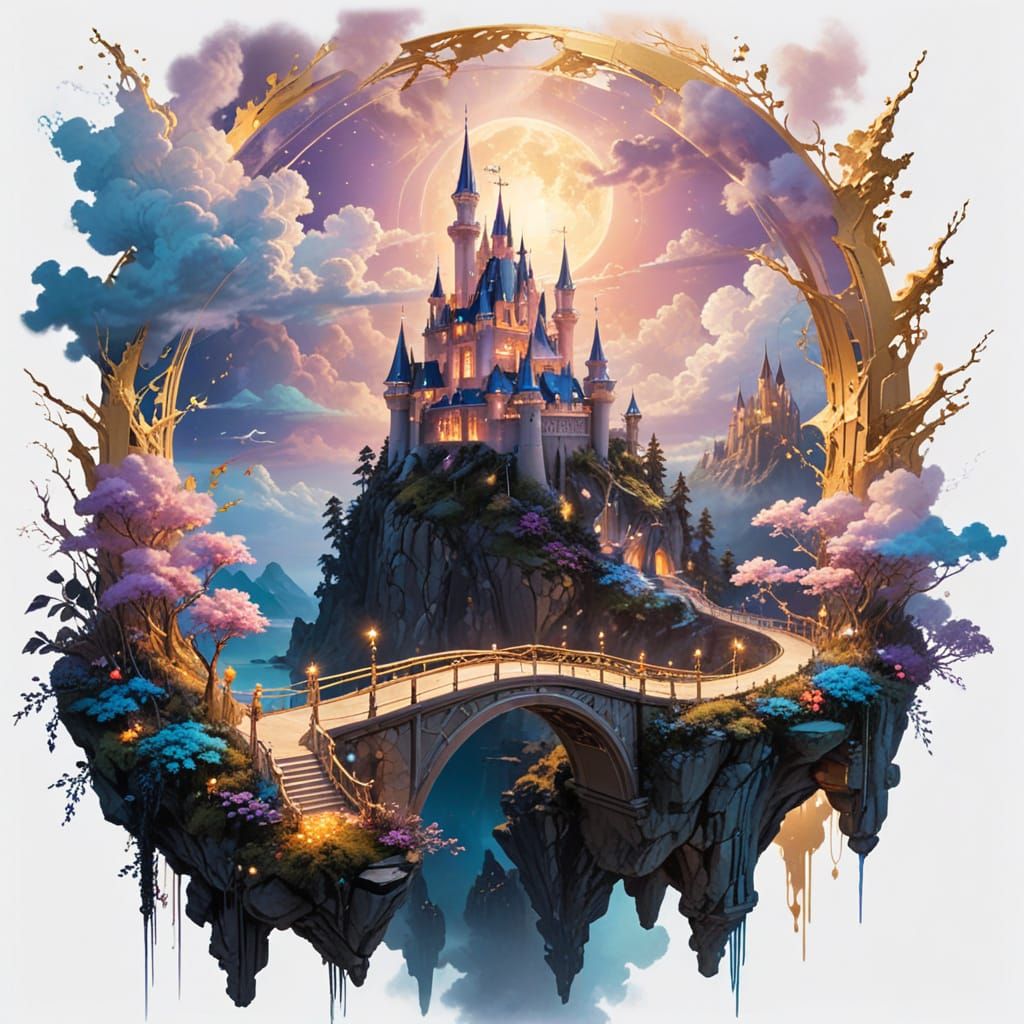 Floating Islands Connected by Luminous Bridge