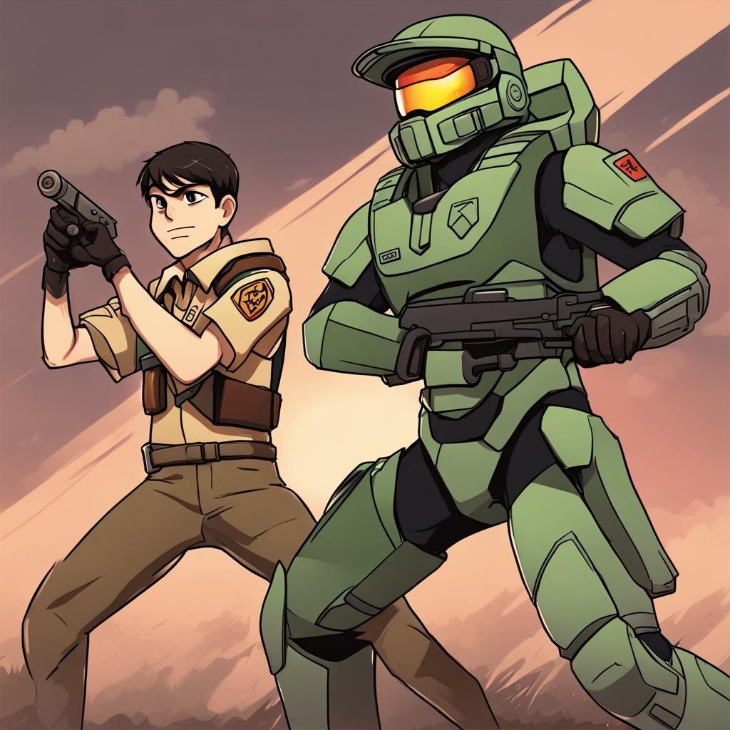 Scout TF2 vs Master Chief in Anime Style