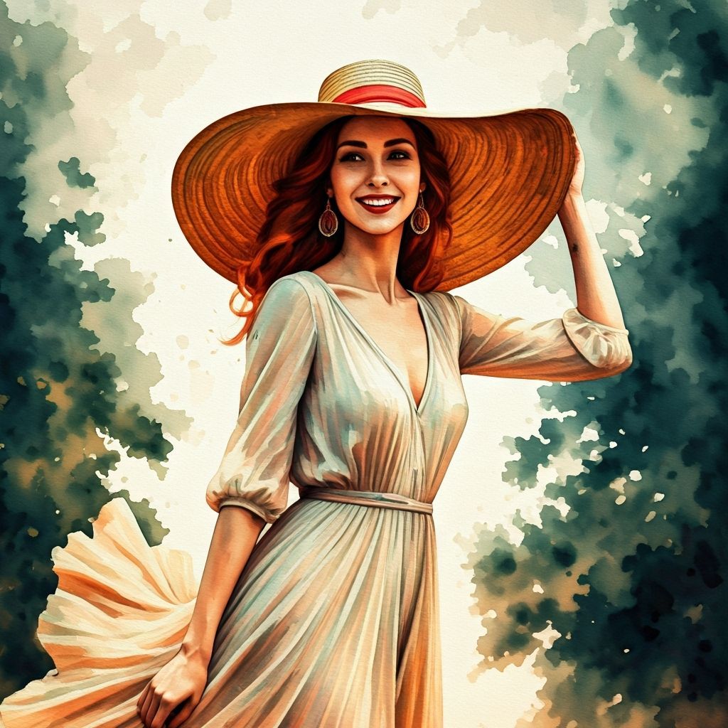 Woman in Sundress: Detailed Watercolor Painting