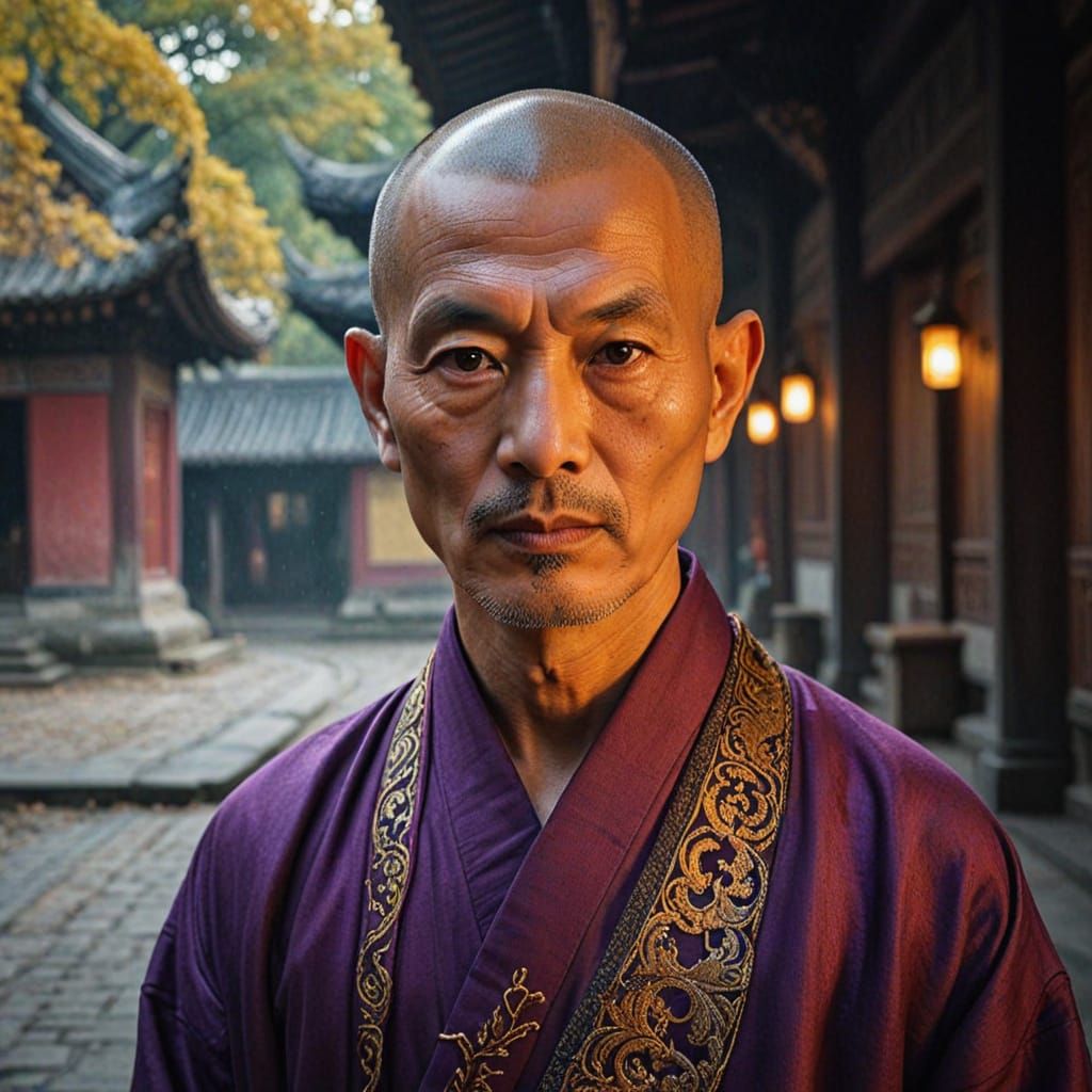 Vibrant Buddhist Master in Luxurious Robes