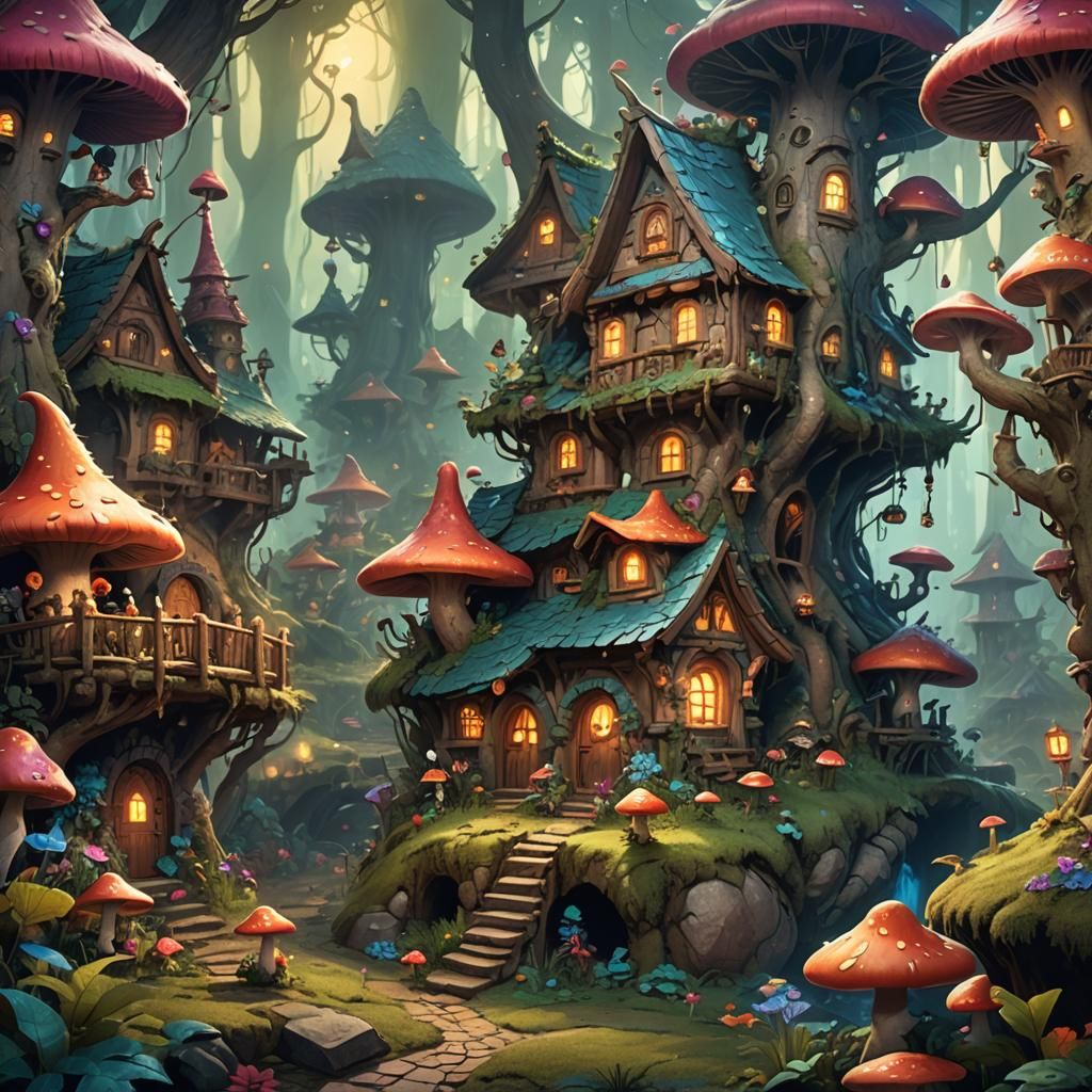 Cozy Troll Village in Lush Misty Forest