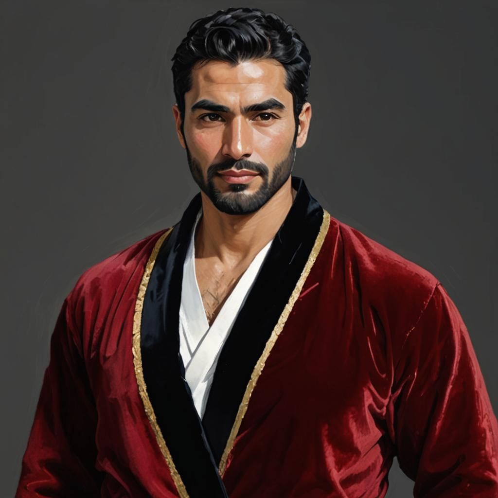 Expressive Portrait of Man in Red Robe, Impasto Style