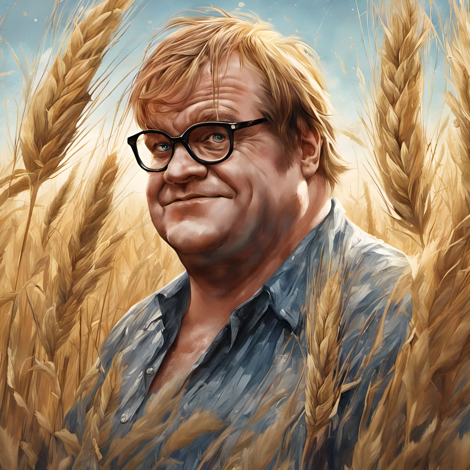 Chris Farley Portrait in Barley Field, Digital Art
