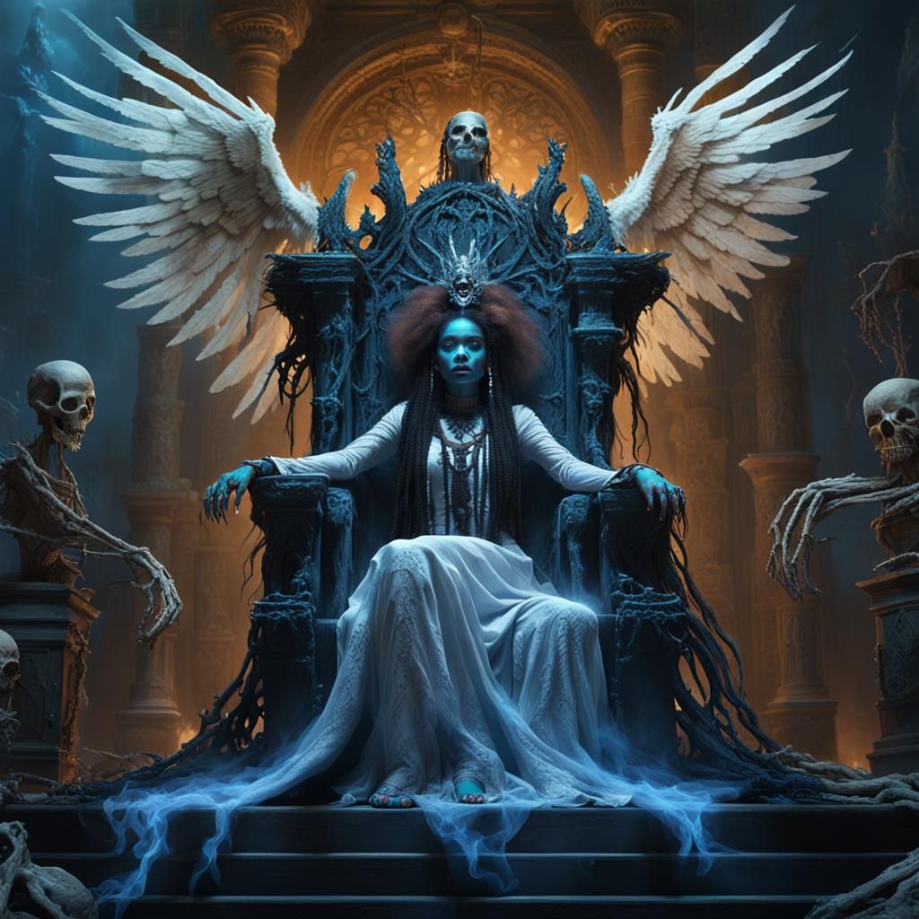 Undead Priestess with Bone Wings in Dark Fantasy Art