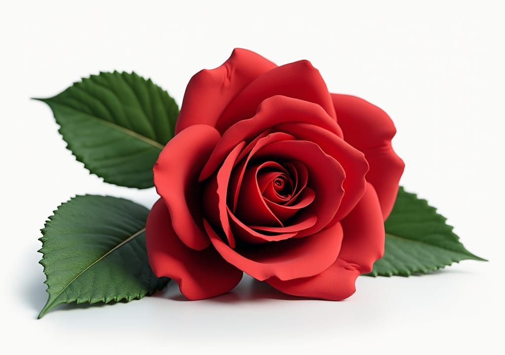 Hyper-Realistic 3D Red Rose on White Background