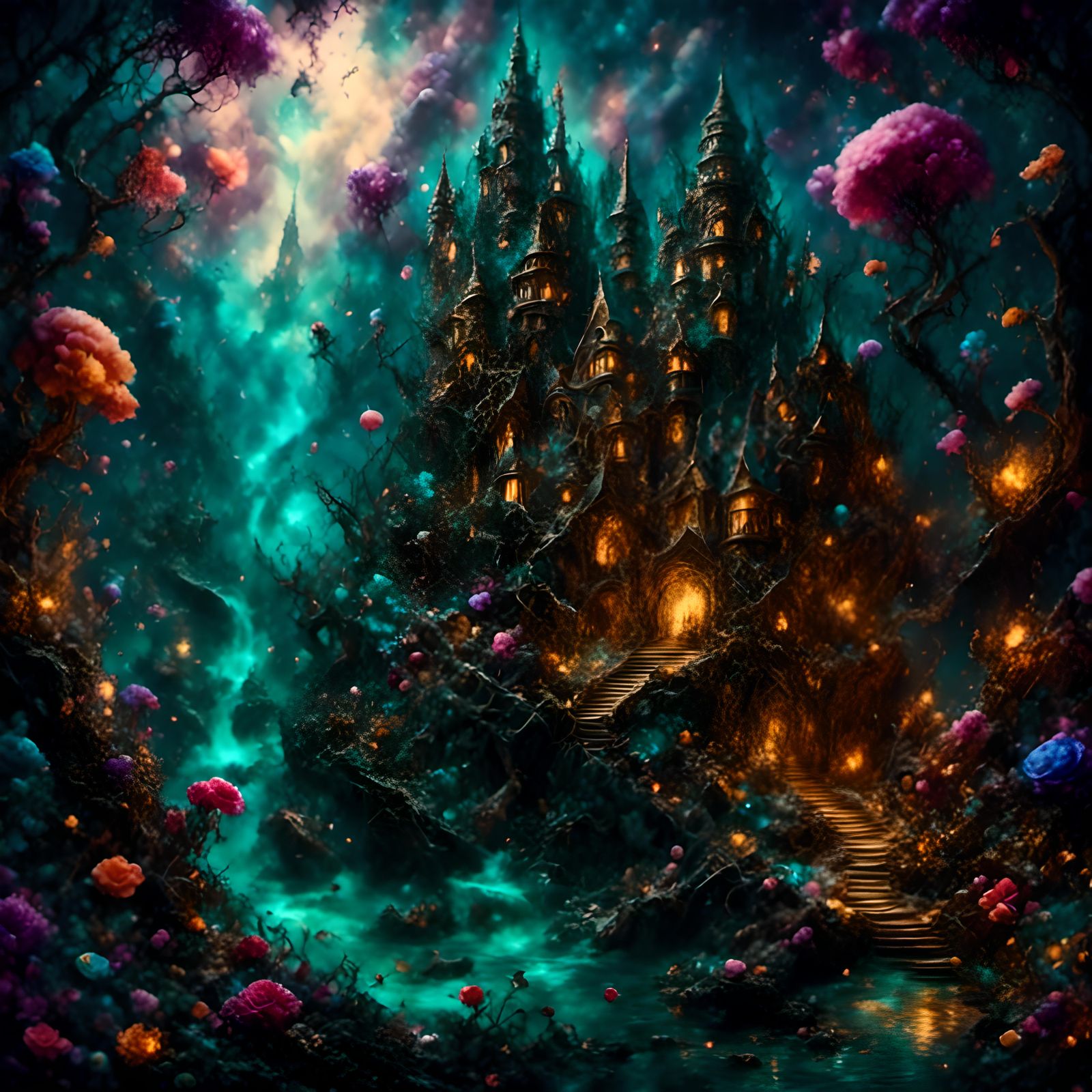 Gothic Palace with Mythical Creatures in Splash Art