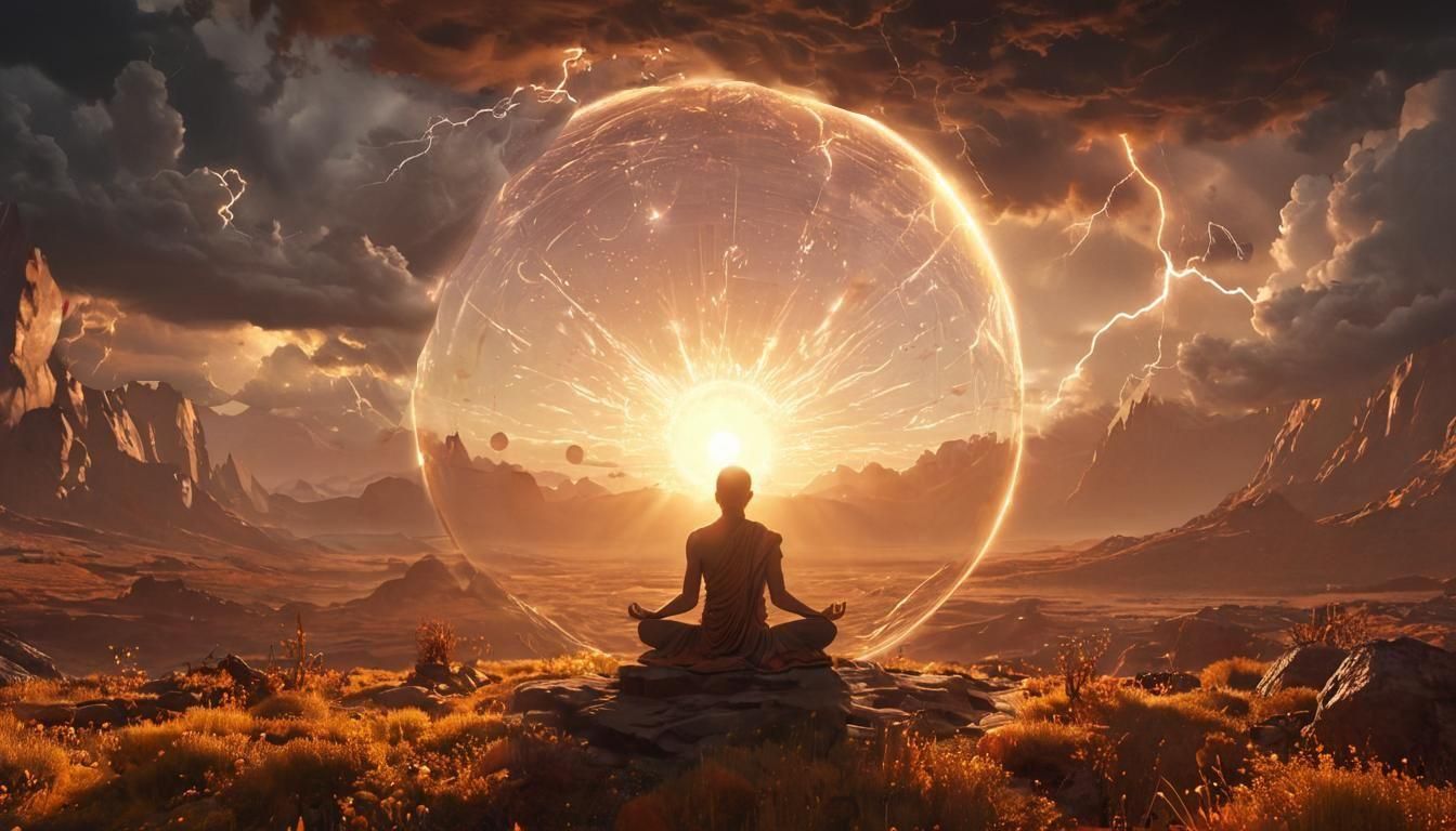 Meditative Figure Drawing Divine Energy at Sunrise