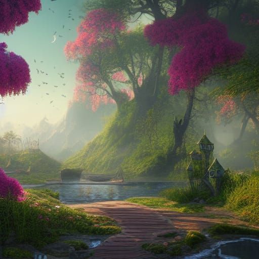 Fantastical Springtime Matte Painting in Deep Color