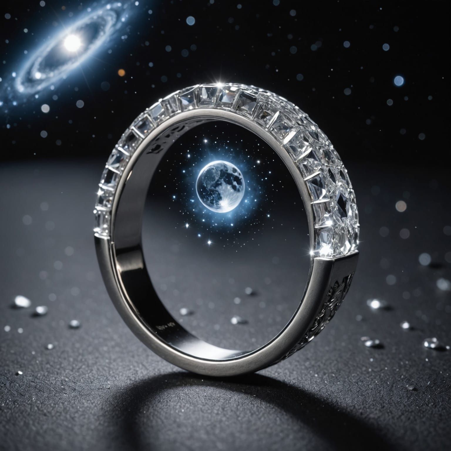Stunning Crystal Ring Illuminated by a Galaxy